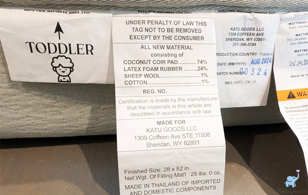 the mattress label on the katu crib mattress