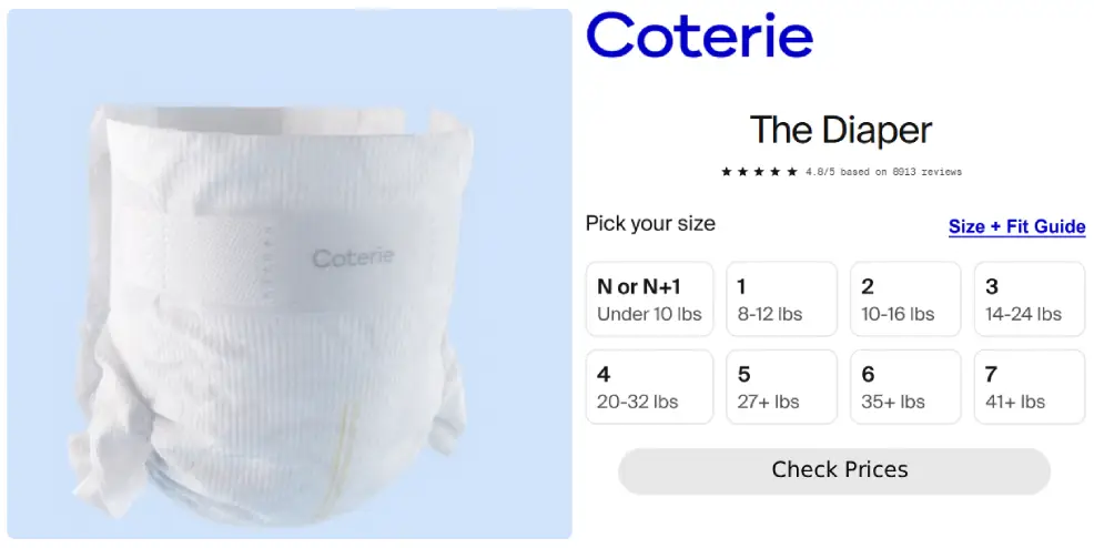 check prices for coterie diapers
