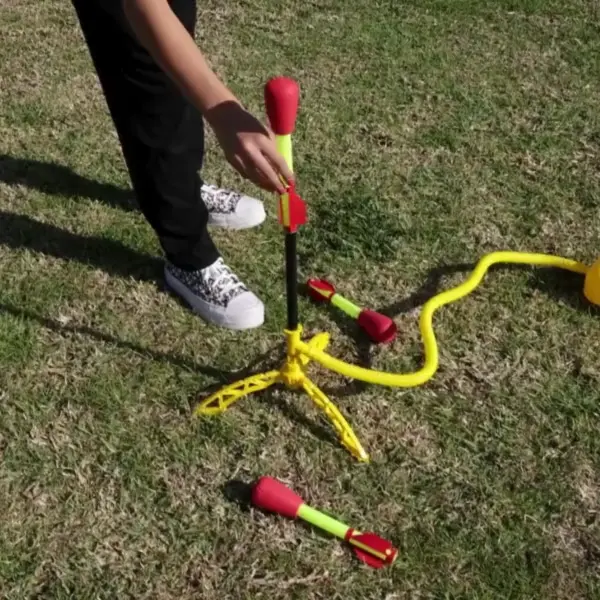 kids using stomp rockets in various settings